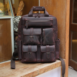 Designer Leather <b>Backpack</b> Casual Leather <b>Backpack</b> Strong Leather <b>Backpack</b> Utility Pocket Style - Product Image 2