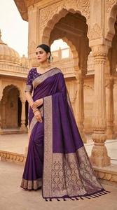 Derniers modèles de sari en soie pour femmes, pour toutes les occasions, vêtements de mariage, robes indiennes disponibles à prix de gros - Product Image 3
