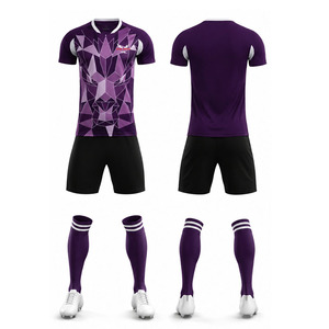 Conjunto de camiseta de fútbol sublimada geométrica morada para entrenamiento de fútbol, manga corta, uniforme deportivo que absorbe la humedad, equipación de fútbol - Product Image 1