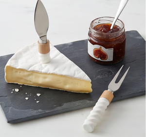Ensemble de 4 couteaux à fromage, lames en acier inoxydable, manche en bois et marbre, fourchette à tartiner, outils pour la cuisine - Product Image 5