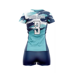 Ensemble d'uniformes de volley-ball personnalisés pour femmes, design éclaboussures d'eau rouge et jaune, manches courtes, kit professionnel - Product Image 6