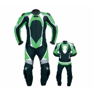 Combinaison de course moto homme sur mesure 1 pièce en cuir de vachette ou de kangourou, équipement de protection pour motard, vert et noir, combinaison de motocross - Product Image 2