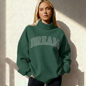 Top informal holgado de manga larga con cuello simulado para mujer, transpirable, suave, cómodo para el día a día, con logo frontal, de forro polar, para otoño/invierno - Product Image 5