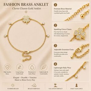 Gold Plated <b>Clover</b> Anklet With Zircon Stones Women's Fashion Jewelry Romantic Plant Pattern <b>Bracelet</b> Gift - Product Image 6