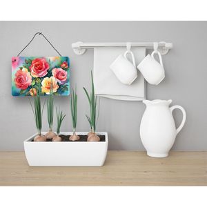 Oklahoma Roses Aquarelle Tenture Murale Nouveau Panneau En Métal En Aluminium Multicolore pour Cuisine Bar ou Salle De Bains Décor À La Maison 8HX12W - Product Image 3