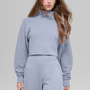 Sweat-shirt court en coton à manches longues pour femme, imprimé, décontracté, à épaules tombantes, tendance - Product Image 4