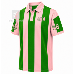 เสื้อโปโลลายทาง Alpha Kapa Alpha Sorority แบบสั่งทำพิเศษ พร้อมโลโก้ปักด้านหน้า สีเขียวชมพู แขนสั้นลำลองสำหรับผู้หญิง - Product Image 2