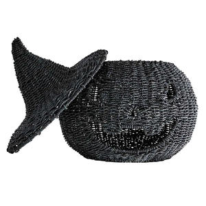 Cesta Decorativa de Halloween Hecha a Mano con Forma de Calabaza de Hierba Marina, Bolsa para Dulces con Sombrero de Bruja, Impresión Personalizada, Decoración para Interiores del Hogar - Product Image 5
