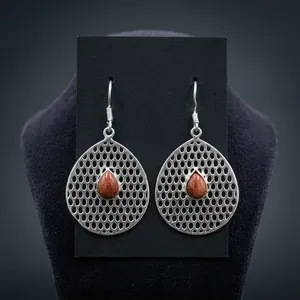 High Quality Handmade <b>Red</b> Sunstone Gemstone Silver Dangle Drop <b>Earrings</b> for Women Engagement Jewelry - Product Image 2