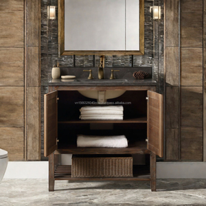 Meuble-lavabo simple vintage unique de 36 pouces, brun foncé, avec charme vintage, pour salle de bain, de qualité supérieure - Product Image 2