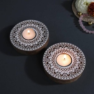 Wooden Handmade Decorative <b>Tea</b> <b>Light</b> Holder with Floral Mandala Pattern for Diwali/Deepawali and Wedding Candles - Product Image 2