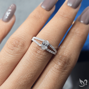 แหวนเพชรแล็บรูปไข่ 0.5 กะรัต ดีไซน์เรียบหรู ขอบเพชรแบบ Pave ทองคำขาว 10K รับรองโดย IGI เหมาะสำหรับขอแต่งงานและแหวนแต่งงาน - Product Image 5