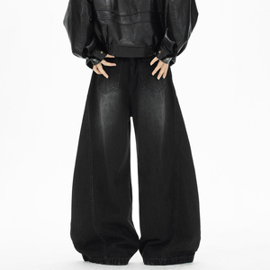 Jean en denim délavé coupe droite taille mi-haute pour homme, coupe ample, en coton uni, style streetwear, hiver, noir avec détails déchirés - Product Image 5