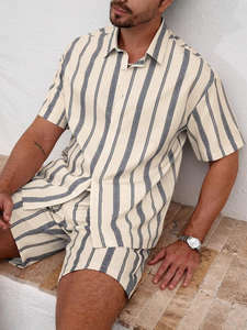Camiseta de Manga Corta a Rayas 2025, Conjunto de Pantalones Cortos Casuales de Verano para Hombre - Product Image 4