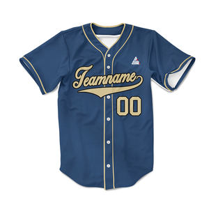 Maillot de baseball bleu marine personnalisé pour homme, uniforme d'équipe boutonné, chemise de sport respirante en polyester, nom et numéro personnalisés, OEM - Product Image 1