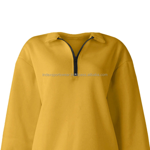 Pull décontracté pour femme, jaune moutarde, col montant, fermeture éclair, manches chauve-souris, tricoté, couleur unie, à manches longues, pour l'automne - Product Image 3