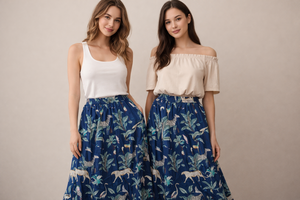 Designer Blue Jungle Print Cotton Maxi <b>Skirt</b> Women High Waist Frill Layer Boho Long <b>Skirt</b> Casual Summer Wear - Product Image 3
