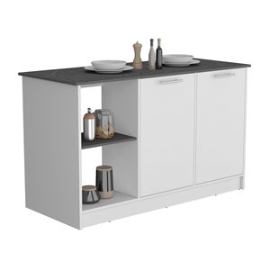 Isola da Cucina Bianca/Onice con Ampio Piano di Lavoro, Mobile a Doppia Anta e Ripiani Aperti - Product Image 4