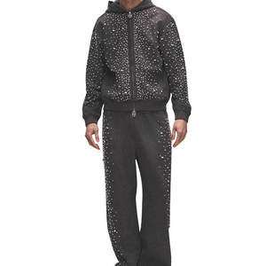 Custom Logo Rhinestone <b>Tracksuit</b> Wholesale Heavyweight Cotton Hoodie and Jogger Pants <b>Y2K</b> Streetwear Set - Product Image 4