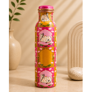 Copper Water Bottle With <b>Green</b> <b>Velvet</b> Wrap Vintage Design Portable Drinkware With Lid - Product Image 5