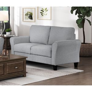 Moderno divanetto 1 pezzo con braccia arrotondate attaccate cuscini in tessuto testurizzato stile di transizione mobili da soggiorno - Product Image 1