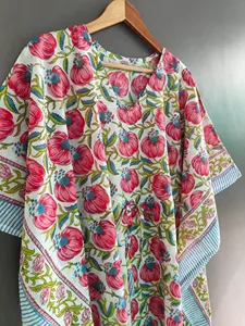 Vestido Kaftán Largo Holgado con Estampado Floral para Mujer, 100% Algodón, Ropa de Resort, Vestido Holgado y Cómodo - Product Image 5