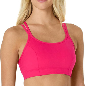 Women's Pink Seamless Racerback Sports Bra Scoop Neck High Support Quick Dry Breathable Fitness Yoga Running Athletic Bra - Product Image 1