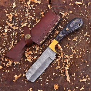 Cuchillo de vaquero forjado a mano de acero de Damasco, cuchilla fija EDC de espiga completa, mango de madera Pakka con funda de cuero, personalizado OEM - Product Image 2