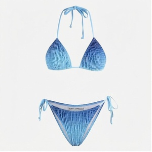 Ensemble de bikini texturé dégradé bleu pour femme NORTH APPROACH avec haut halter froncé et bas à nouer sur les côtés - Product Image 1