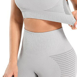 Women Yoga Set Solid Color Racerback <b>Crop</b> <b>Top</b> High Waist Full Length Leggings Seamless 2 Piece Set Breathable <b>Mesh</b> Design - Product Image 5