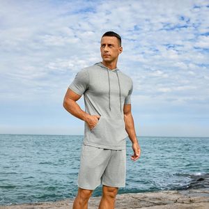 <b>Mens</b> Two Piece Hoodie <b>Shorts</b> <b>Set</b> Breathable Comfortable Soft Fabric Casual Winter Outfit Fitness Training Sports Tracksuit <b>Set</b> - Product Image 3