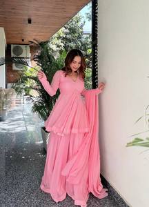 Indian Pakistani <b>Beautiful</b> Designer Anarkali Georgette Fabric Fancy Thread Work Party Wedding Casual Traditional Women Wear - Product Image 4
