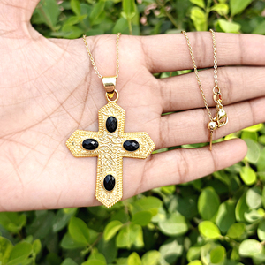 Collar con colgante de cruz religiosa, multicolor, con piedras preciosas ovaladas, diseño de diseñador, latón macizo, chapado en oro de 18k, collares de moda para mujer - Product Image 3