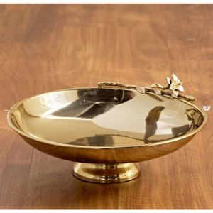 Cuenco de Pedestal de Acero Inoxidable Pulido Plateado con Base Texturizada Dorada, Plato Moderno Hecho a Mano para Compota, Lujoso Centro de Mesa para Bodas - Product Image 5