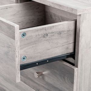 Comò Moderno Semplice a 6 Cassetti in Legno Massello Grigio con MDF, Quercia e Acciaio per Casa, Appartamento, Soggiorno, Seminterrato, Hotel - Product Image 4