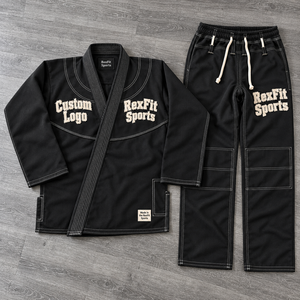 Kimono de BJJ traditionnel style wrap avec lettrage personnalisé sur la poitrine et pantalon d'entraînement de grappling unisexe – Vente en gros Jitsu - Product Image 2