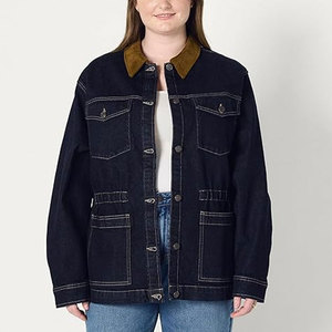 Veste en jean pour femme, coupe droite, faible élasticité, taille cintrée, style utilitaire classique, décontractée, pour tous les jours, durable - Product Image 5