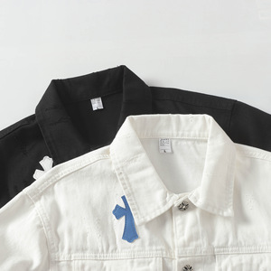 Spring Men's Retro American Vintage Cross Patch <b>Denim</b> Jacket Embroidered Button Up Streetwear High Street Casual Jean <b>Coat</b> - Product Image 5
