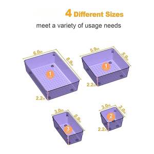 Modular Plastic Storage Bins for <b>Makeup</b> Jewelry Vanity and Office Organization 21 Piece Purple Acrylic Drawer Organizer Set - Product Image 4