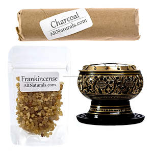 Porta Incienso de Latón Negro Tallado con Resina de Incienso, 10 Piezas de Carbón Vegetal y Agarwood, Bergamota, Fresa, Anís Estrellado - Product Image 3