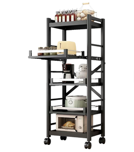 Heavy Duty 5 Tier Modern Standing Type Mobile Kitchen <b>Storage</b> Rack Carbon Steel <b>Microwave</b> Stand Utility Cart with Trays - Product Image 1