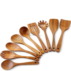 Juego de Utensilios de Cocina de Madera de Acacia de 9 Piezas Abi Overseas - Cucharas Clásicas Ecológicas para Cena y Ensalada con Grosor de 6 mm - Juego de Regalo para Bodas - Product Image 1