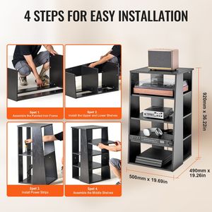 Stand Audio-Video in legno a 5 livelli per lettori DVD/decoder via cavo/console di gioco supporto regolabile in altezza - Product Image 5