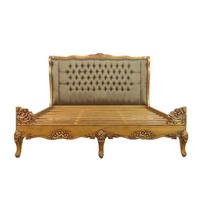 Cadre de lit king-size capitonné doré, lit queen-size en bois sculpté à la main pour ensembles de meubles de chambre à coucher antiques et meubles d'hôtel