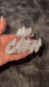 Pendentif Moissanite Personnalisé, Chaîne en Argent avec Lettres VVS Moissanite, Pendentif Icedout Personnalisé, Passe le Testeur de Diamant - Product Image 6