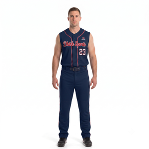 Maillot de baseball sans manches personnalisé en polyester pour homme, uniforme athlétique entièrement boutonné, nom de l'équipe pour les ligues de recreations, tenue d'équipe OEM - Product Image 1