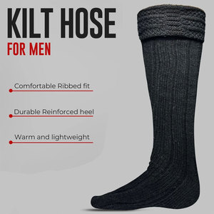 Mens Traditional Kilt Hose <b>Socks</b> Wool Blend Long Scottish Highland <b>Black</b> <b>Sock</b> Custom Wholesale - Product Image 4