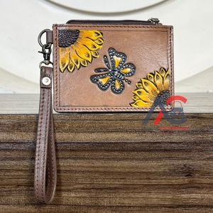 Vintage Style Tooled Genuine Leather <b>Slim</b> <b>Card</b> Holder <b>Wallet</b> Trending Sunflower & Butterfly Design Credit <b>Card</b> Holder Clutches - Product Image 1