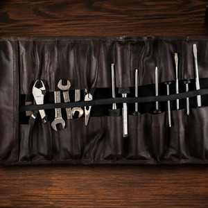 Rouleau à outils en cuir avec fermeture à pression, plusieurs poches pour outils, organiseur d'atelier portable, fournisseur de logos personnalisés à prix raisonnable - Product Image 3