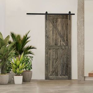36 In. X 84 In. Solid Spruce Wood Sliding Barn Door Hardware Kit 6.6FT K Frame Gray Spray Paint 84 In. X 36 In. Barn Door Handle - Product Image 6